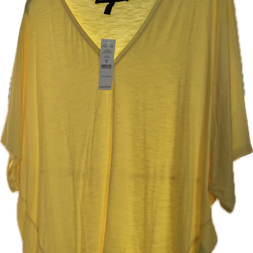 White House Black Market Yellow Dolman V-Neck Short Sleeve Top